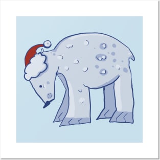 Polar bear in a Christmas hat Posters and Art